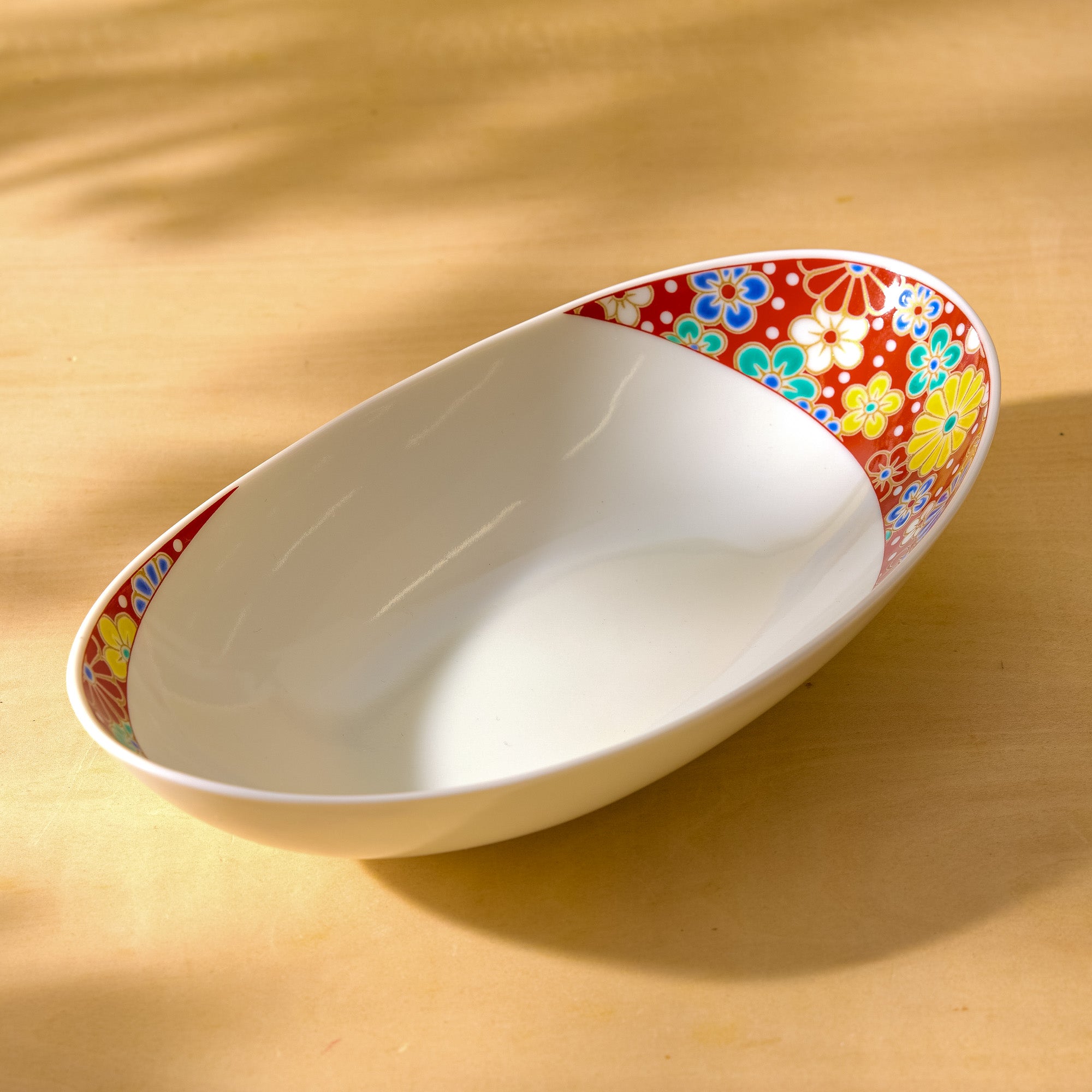 Flower Kutani Ware Oval Bowl