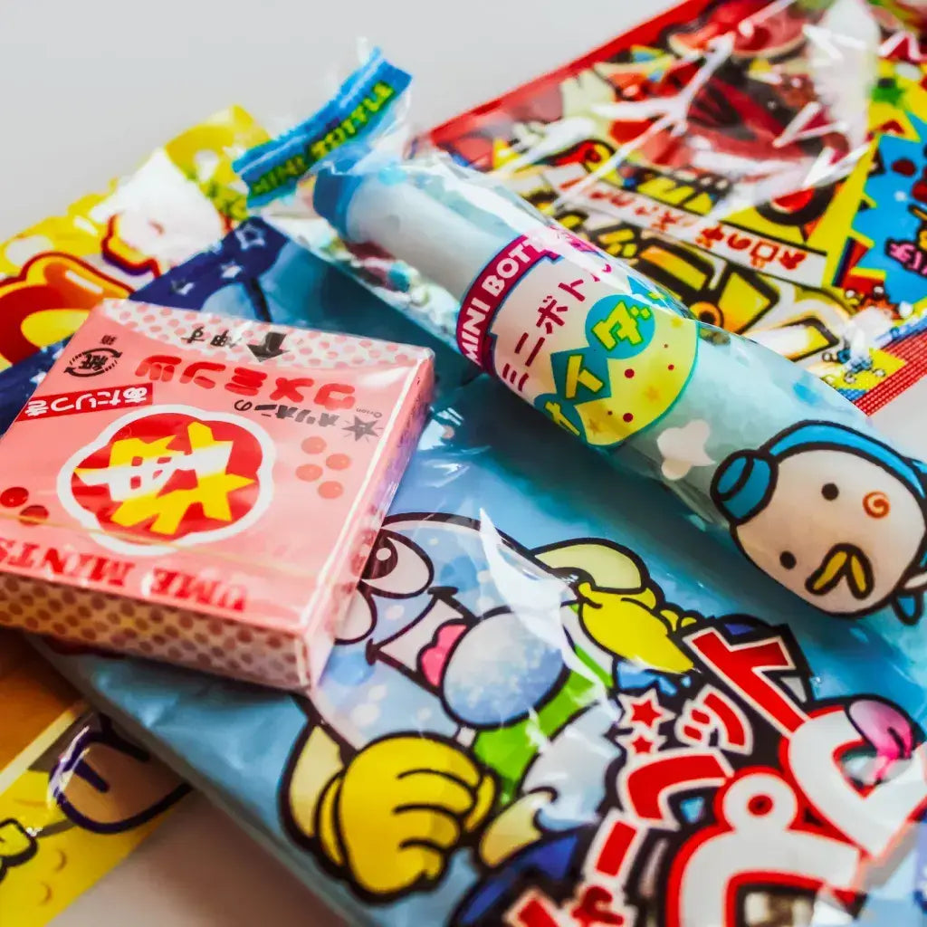 An assortment of dagashi snacks.