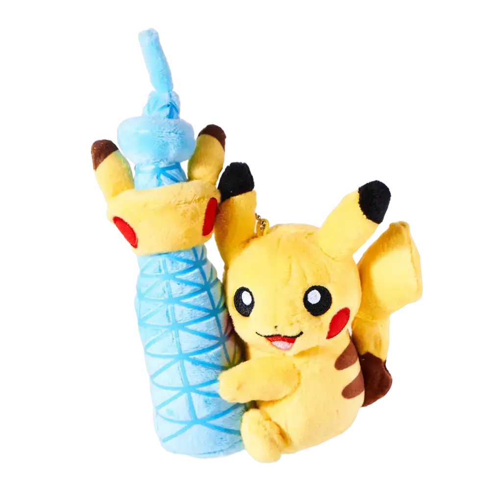 A plushie of a Pikachu holding Tokyo Skytree.