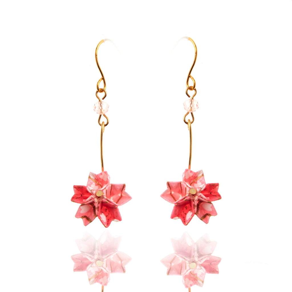Japanese Origami Cherry Blossom Earrings - Pink