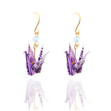 Japanese Origami Crane Earrings - Purple