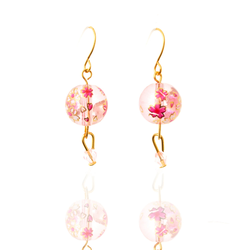 Japanese Cherry Blossom Bead Earrings - Pink