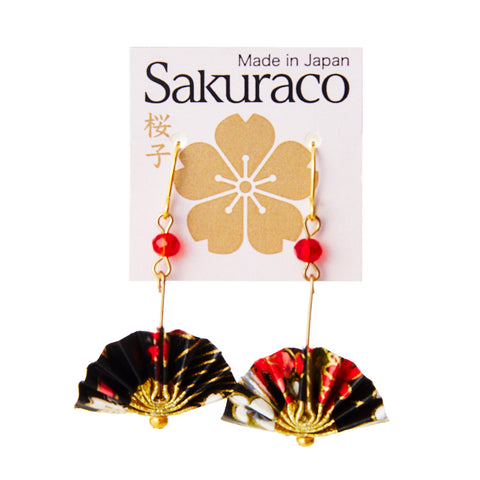 Japanese Origami Fan Earrings - Black