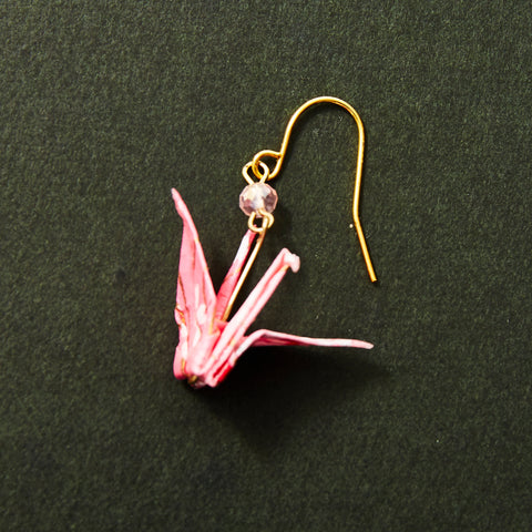 Japanese Origami Crane Earrings - Pink