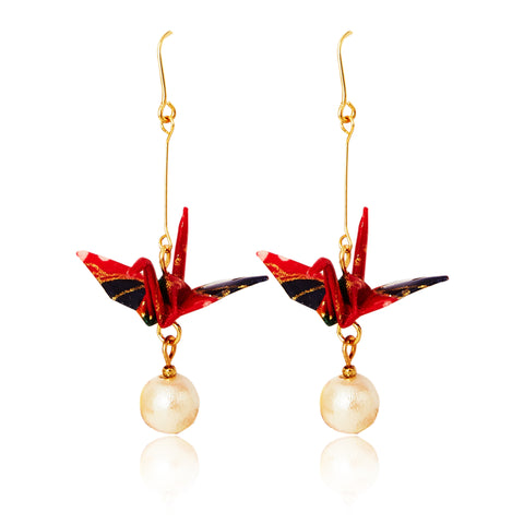 Japanese Origami Crane Earrings - Red