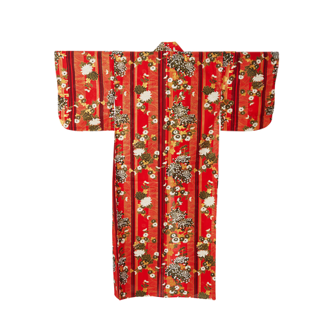 Japanese Kimono Robe - Dark Red Flowers