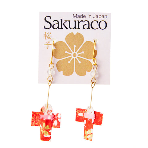 Japanese Origami Kimono Earrings - Red