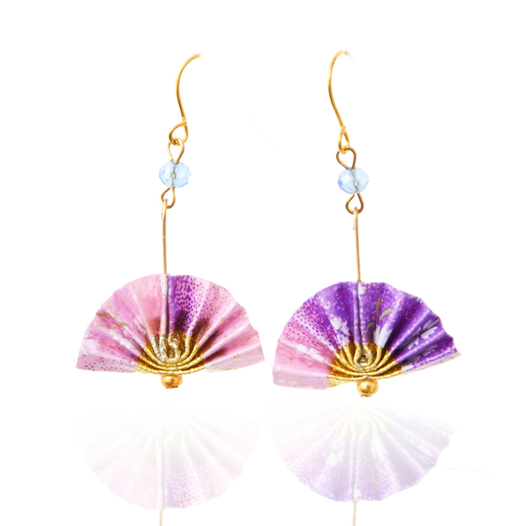 Japanese Origami Fan Earrings - Purple