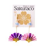 Japanese Origami Fan Earrings - Purple