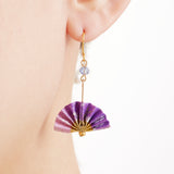 Japanese Origami Fan Earrings - Purple