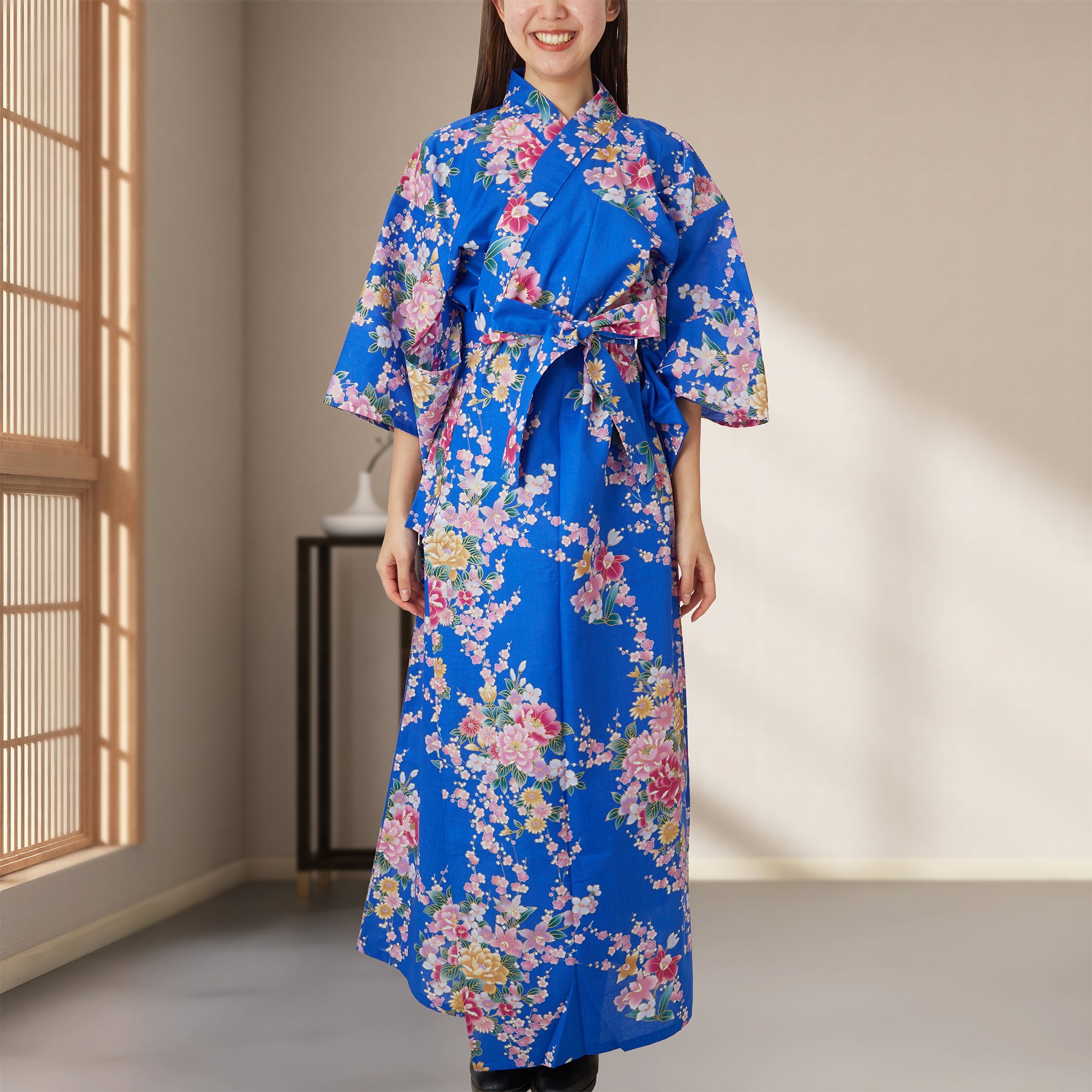 Japanese Kimono Robe - Blue Peony