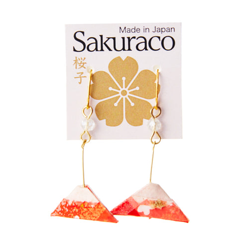 Japanese Origami Mount Fuji Earrings - Red