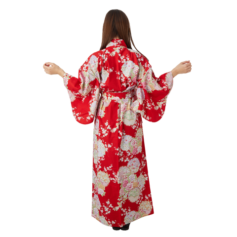 Japanese Kimono Robe - Red Flowers