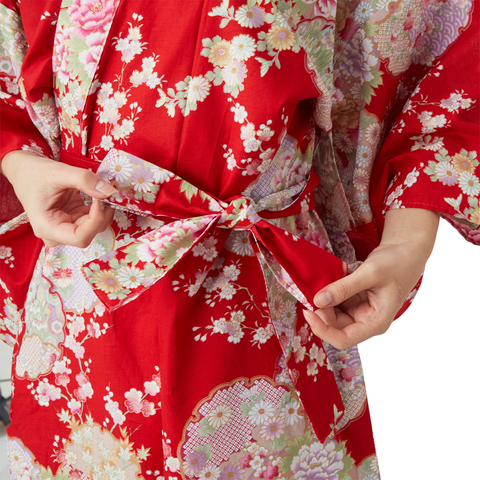 Japanese Kimono Robe - Red Flowers