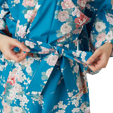 Japanese Kimono Robe - Turquoise Peony
