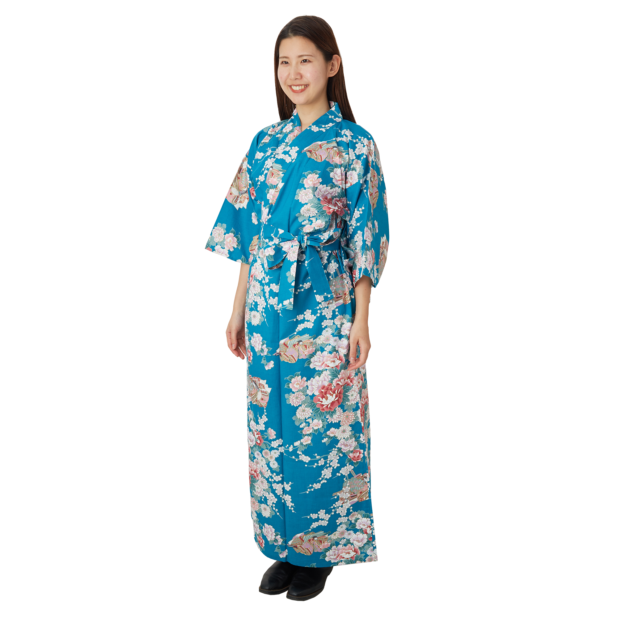 Japanese Kimono Robe - Turquoise Peony