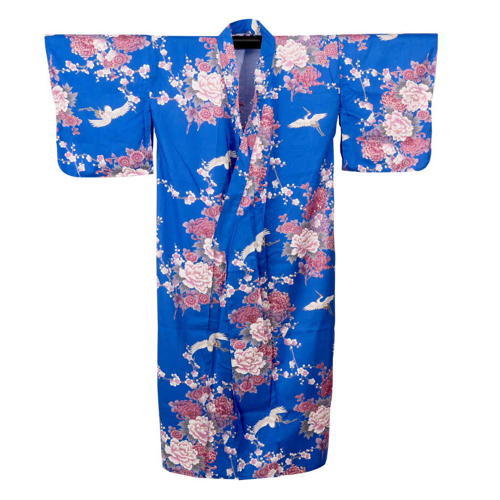 Japanese Kimono Robe (Blue Chrysanthemum & Peony)