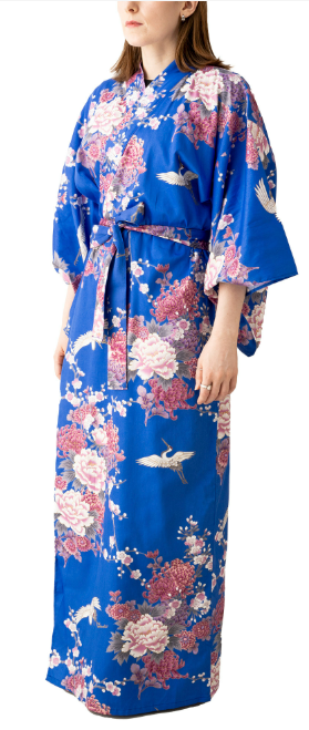 Japanese Kimono Robe (Blue Chrysanthemum & Peony)
