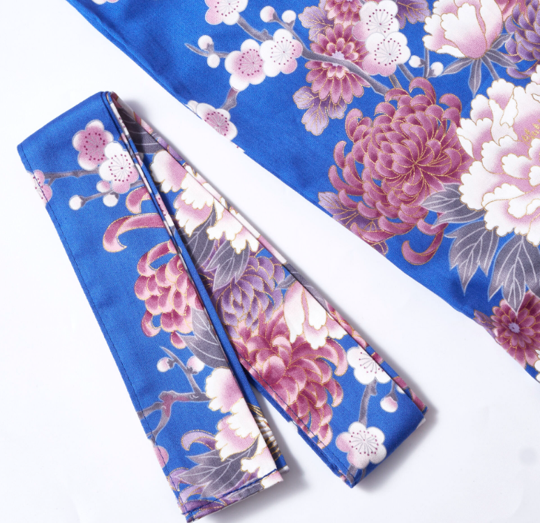Japanese Kimono Robe (Blue Chrysanthemum & Peony)
