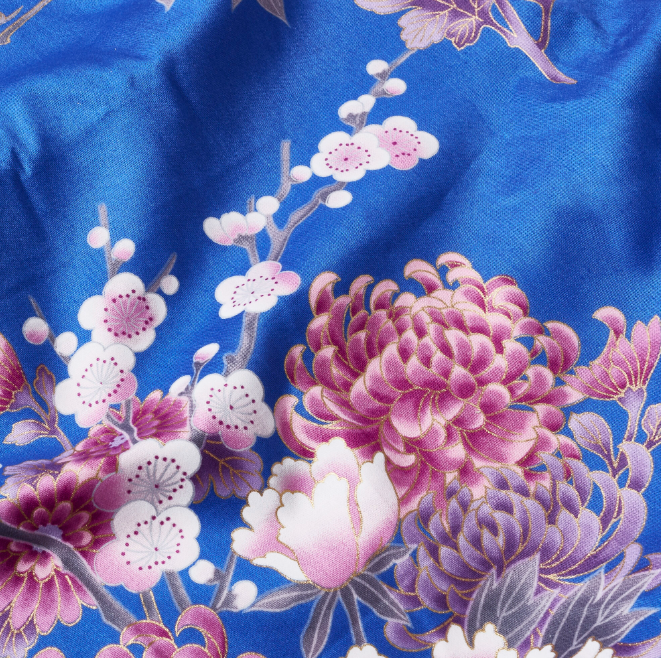 Japanese Kimono Robe (Blue Chrysanthemum & Peony)