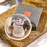 White Maneki Neko Mini Glass Plate