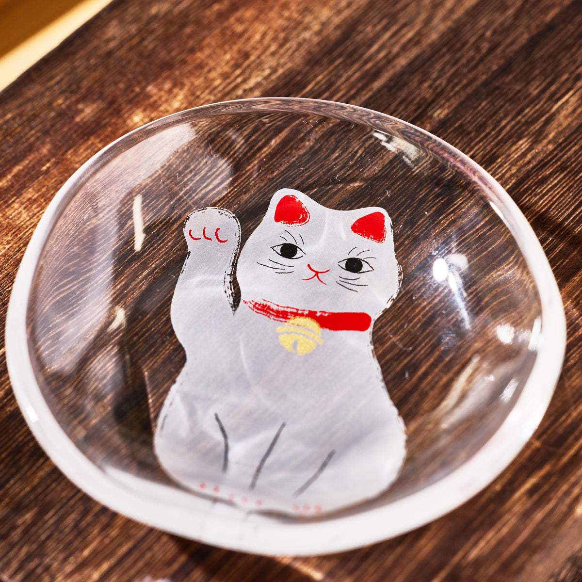 White Maneki Neko Mini Glass Plate