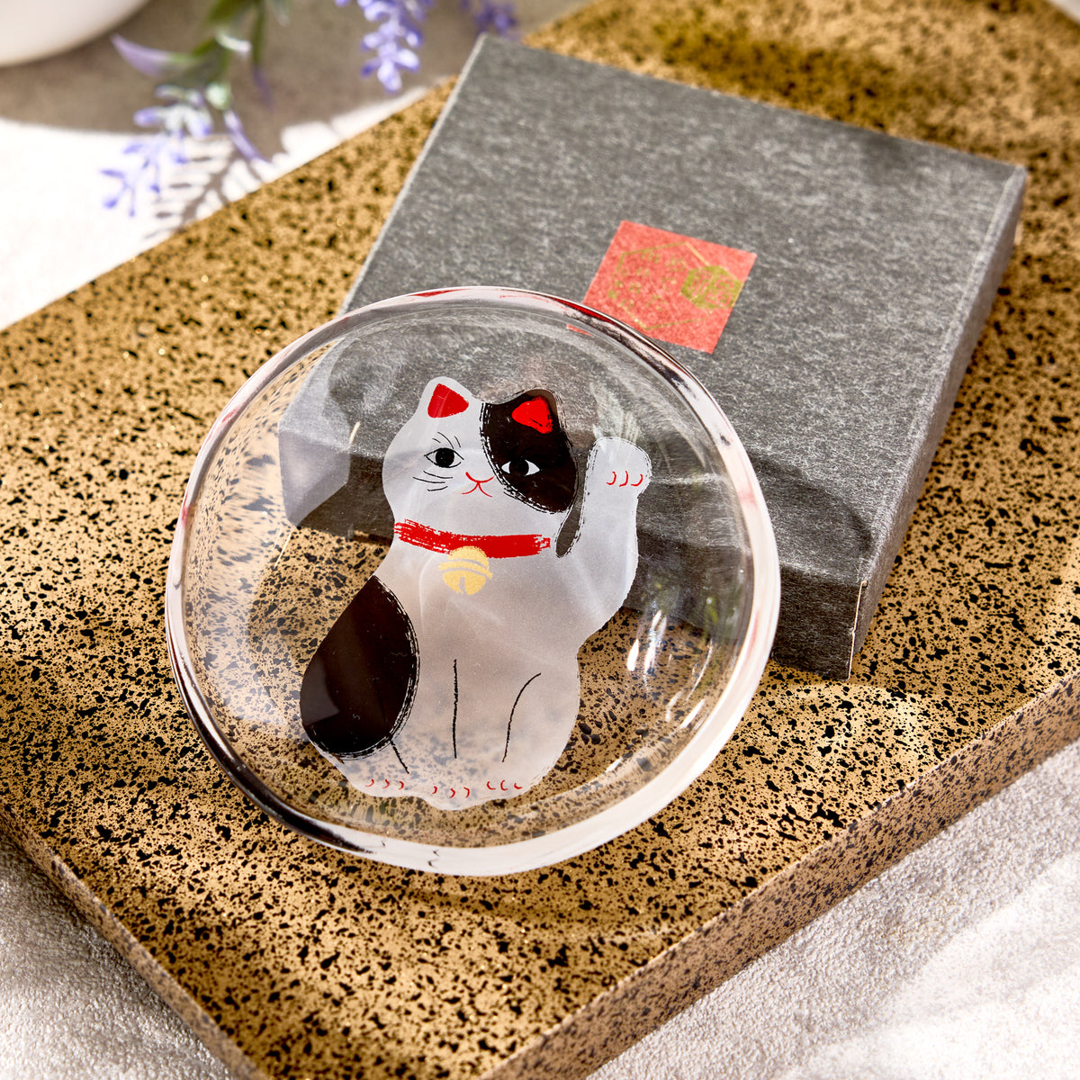 Spotted Maneki Neko Mini Glass Plate