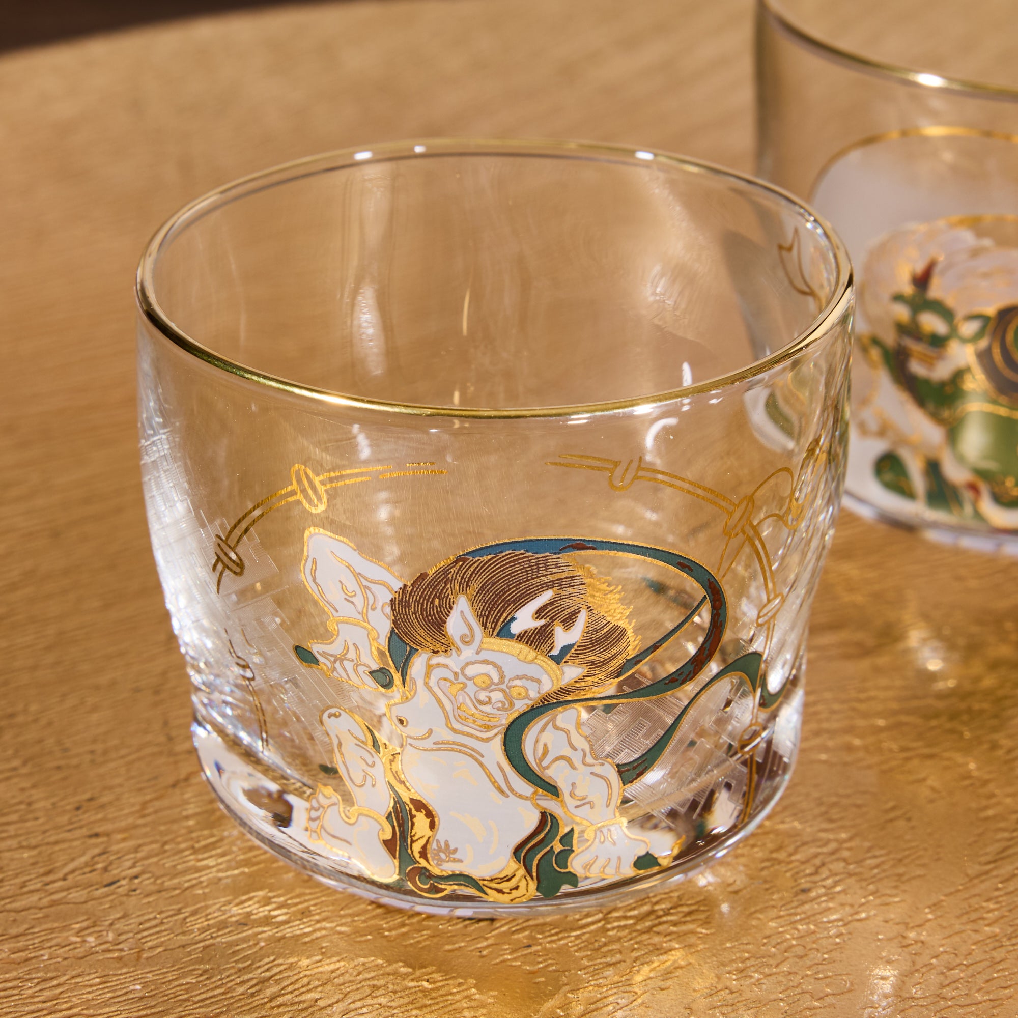 Wind God and Thunder God Glass Sake Set
