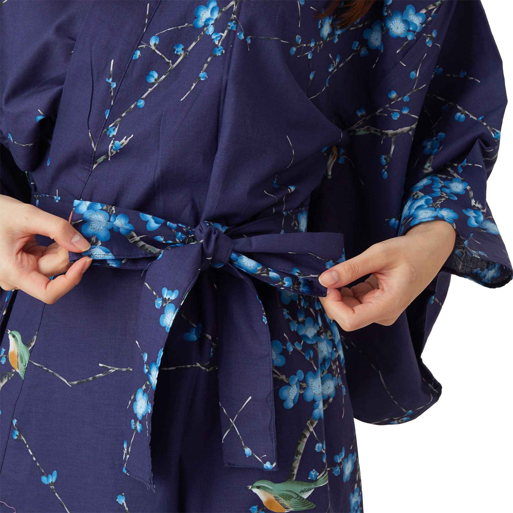 Japanese Kimono Robe - Navy Blue Bird