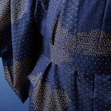 Japanese Kimono Robe (Navy Kumotori komon)