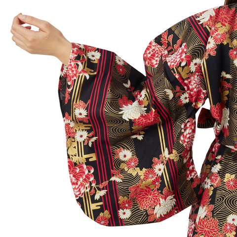 Japanese Kimono Robe - Black Flowers