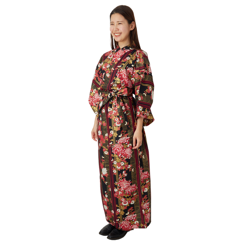 Japanese Kimono Robe - Black Flowers