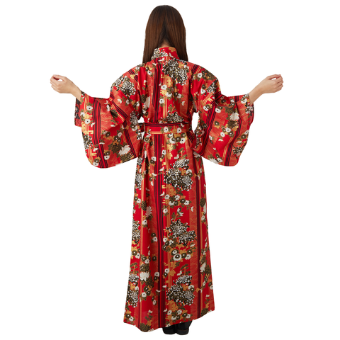 Japanese Kimono Robe - Dark Red Flowers