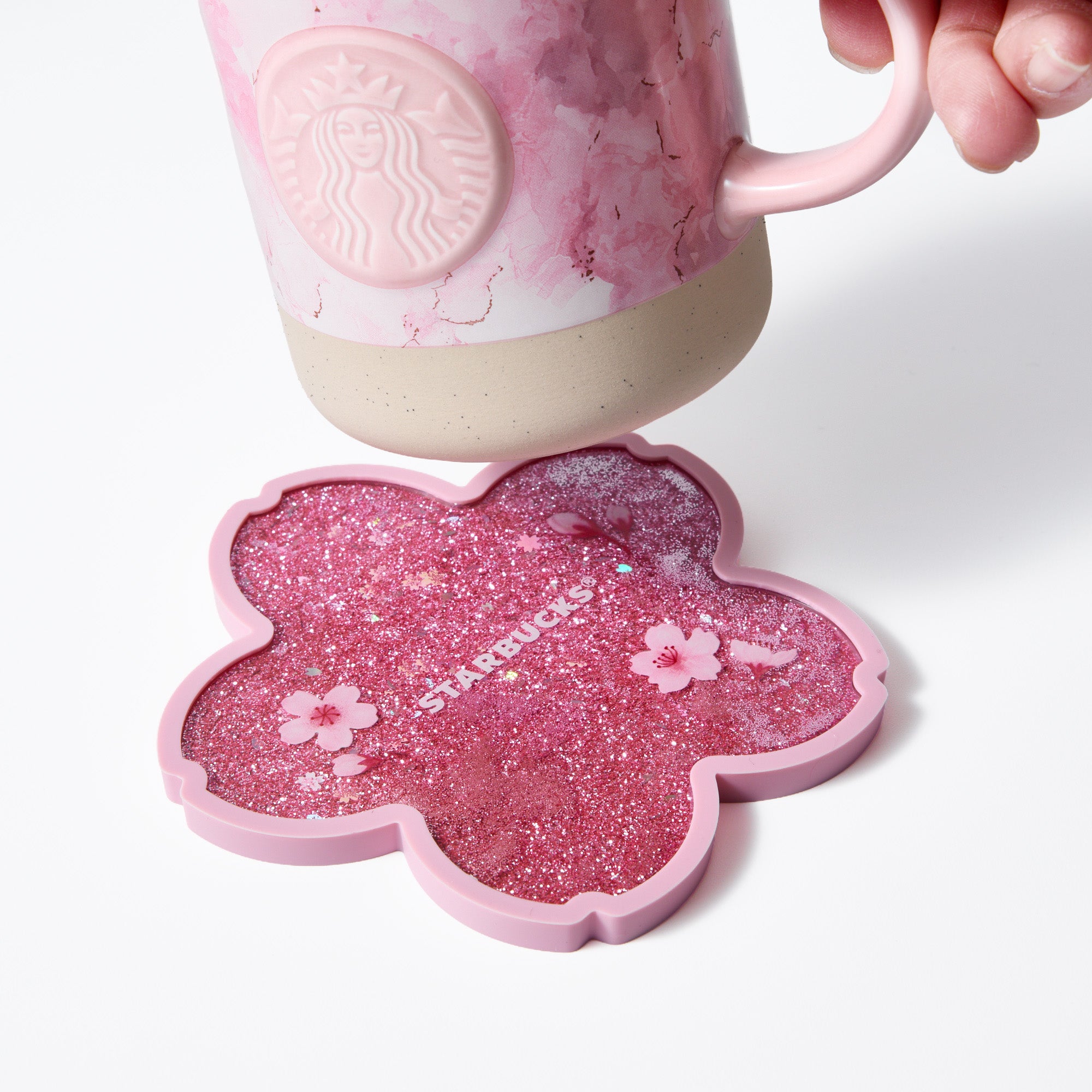 Starbucks Sakura 2026 Pink Glitter Coaster