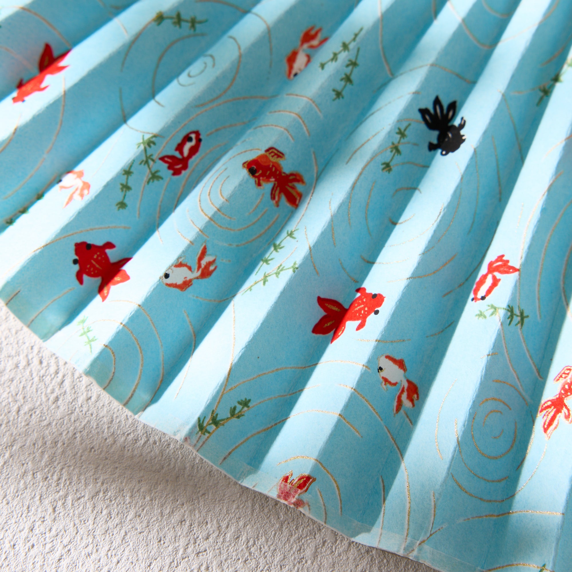 Yuzen Folding Fan (Blue Goldfish)