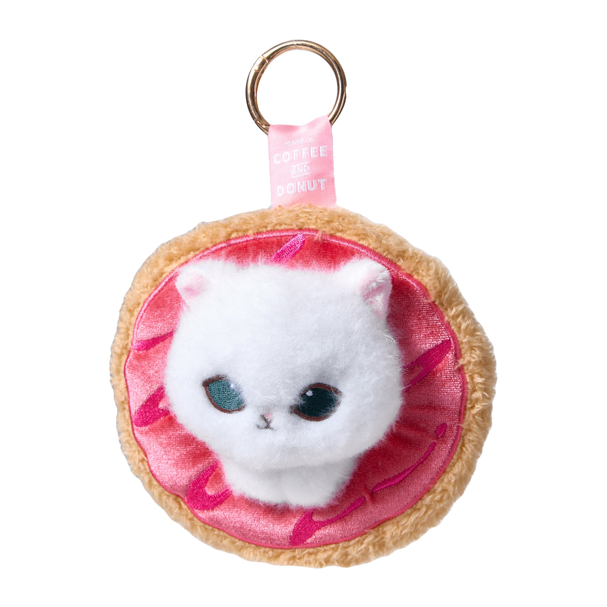 Mofusand Coffee and Donuts Plush Keychain - Strawberry Cruller