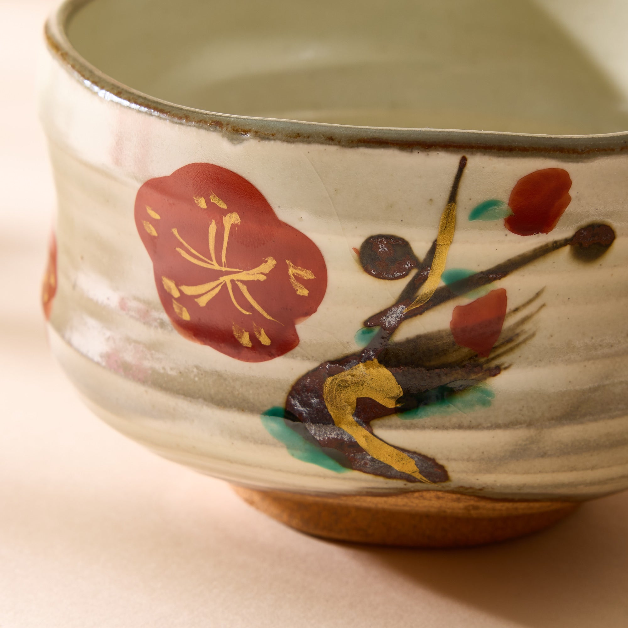 Kohiki-style Red Plum Matcha Bowl & Chasen Set