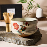 Kohiki-style Red Plum Matcha Bowl & Chasen Set