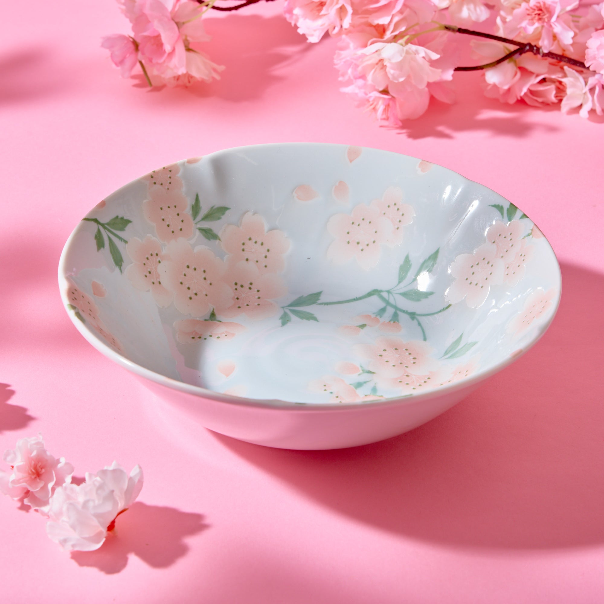 Full Bloom Sakura Large Mino Ware Bowl - Blue