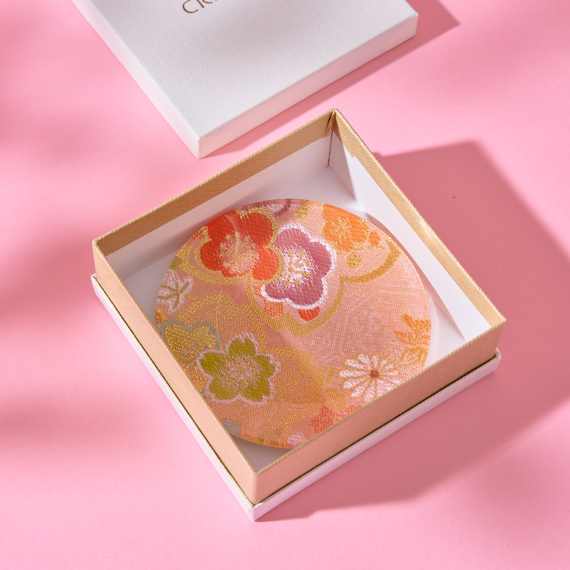Nishijin Brocade Obi Small Round Glass Plate - Pink