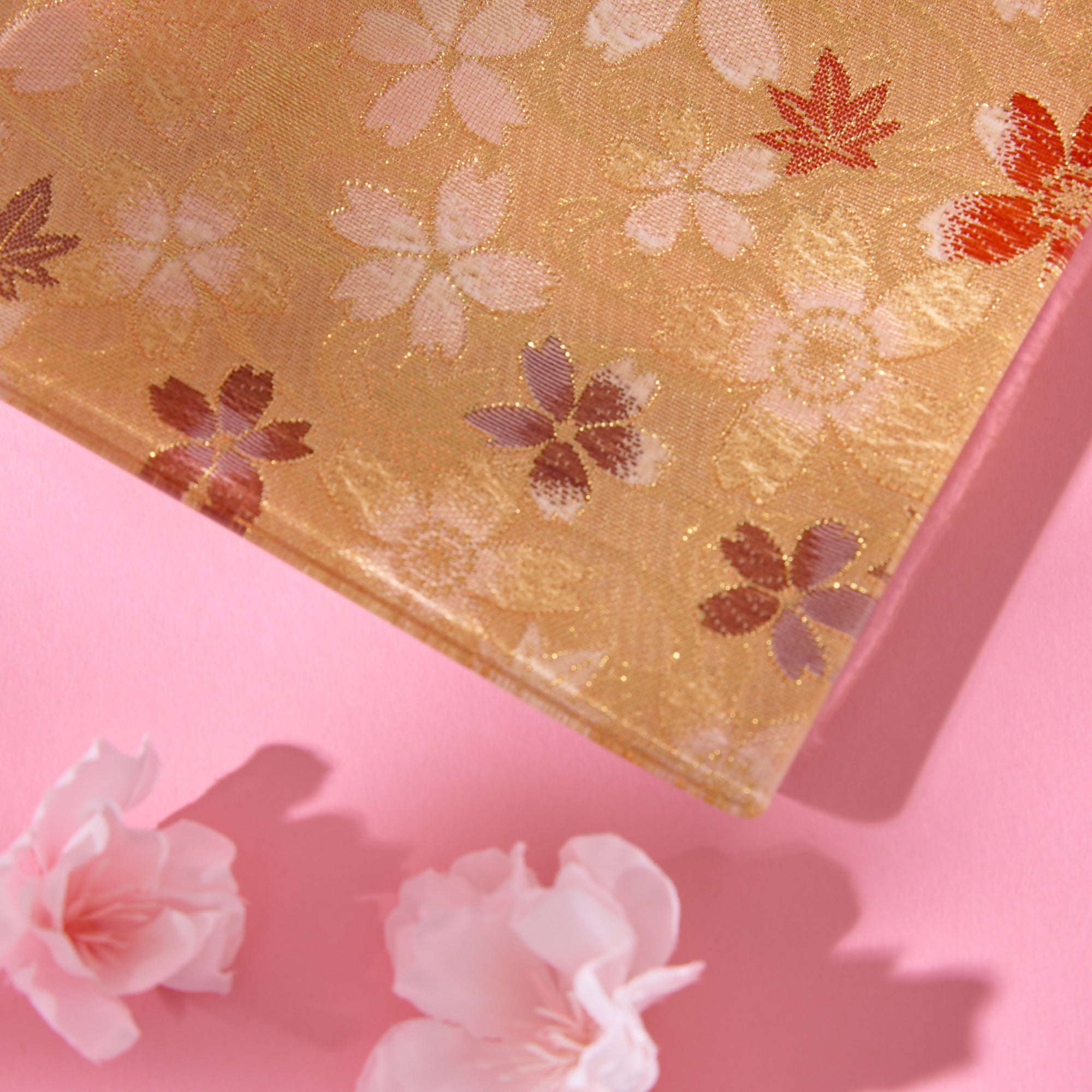 Nishijin Brocade Obi Small Square Glass Plate - Sakura Gold