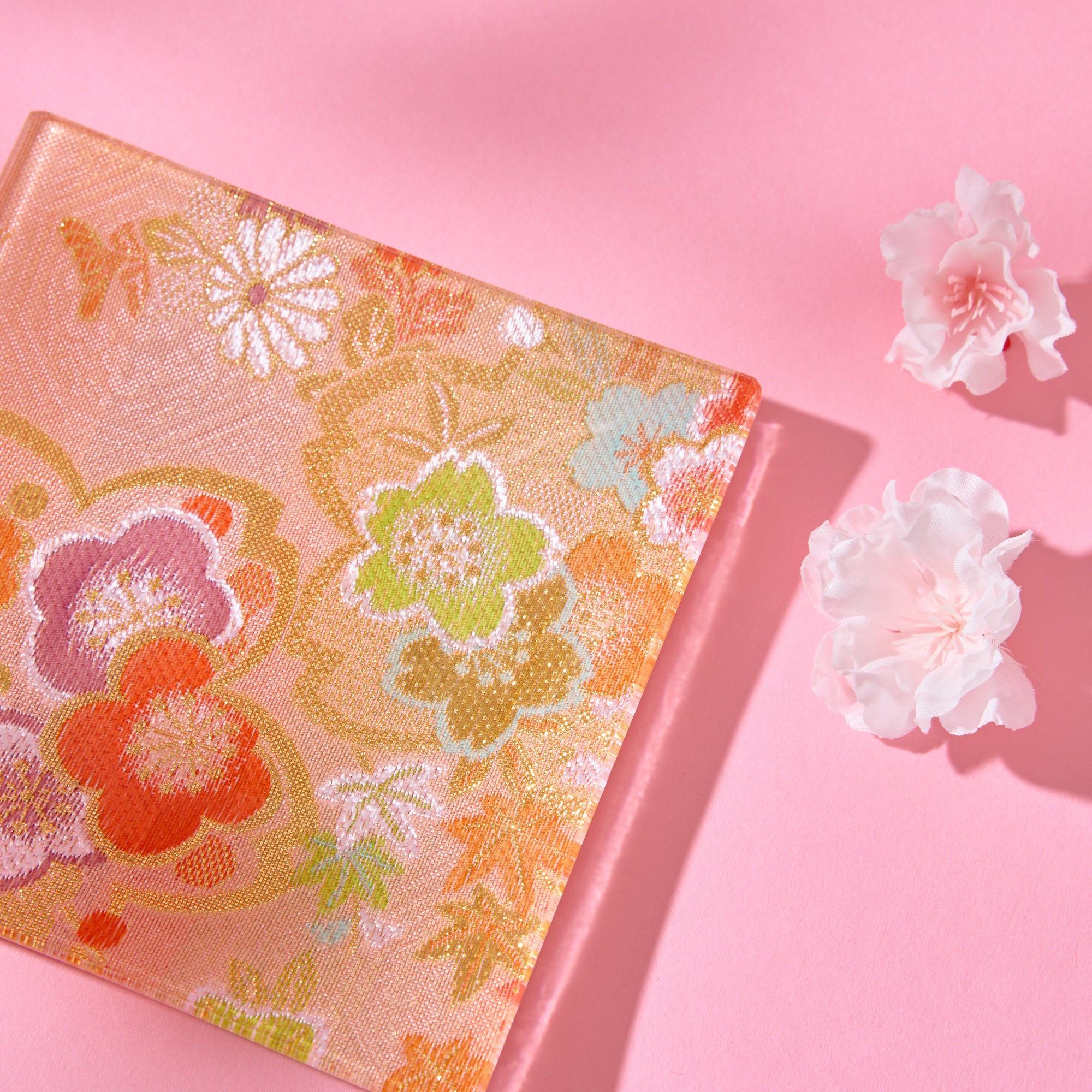 Nishijin Brocade Obi Small Square Glass Plate - Pink