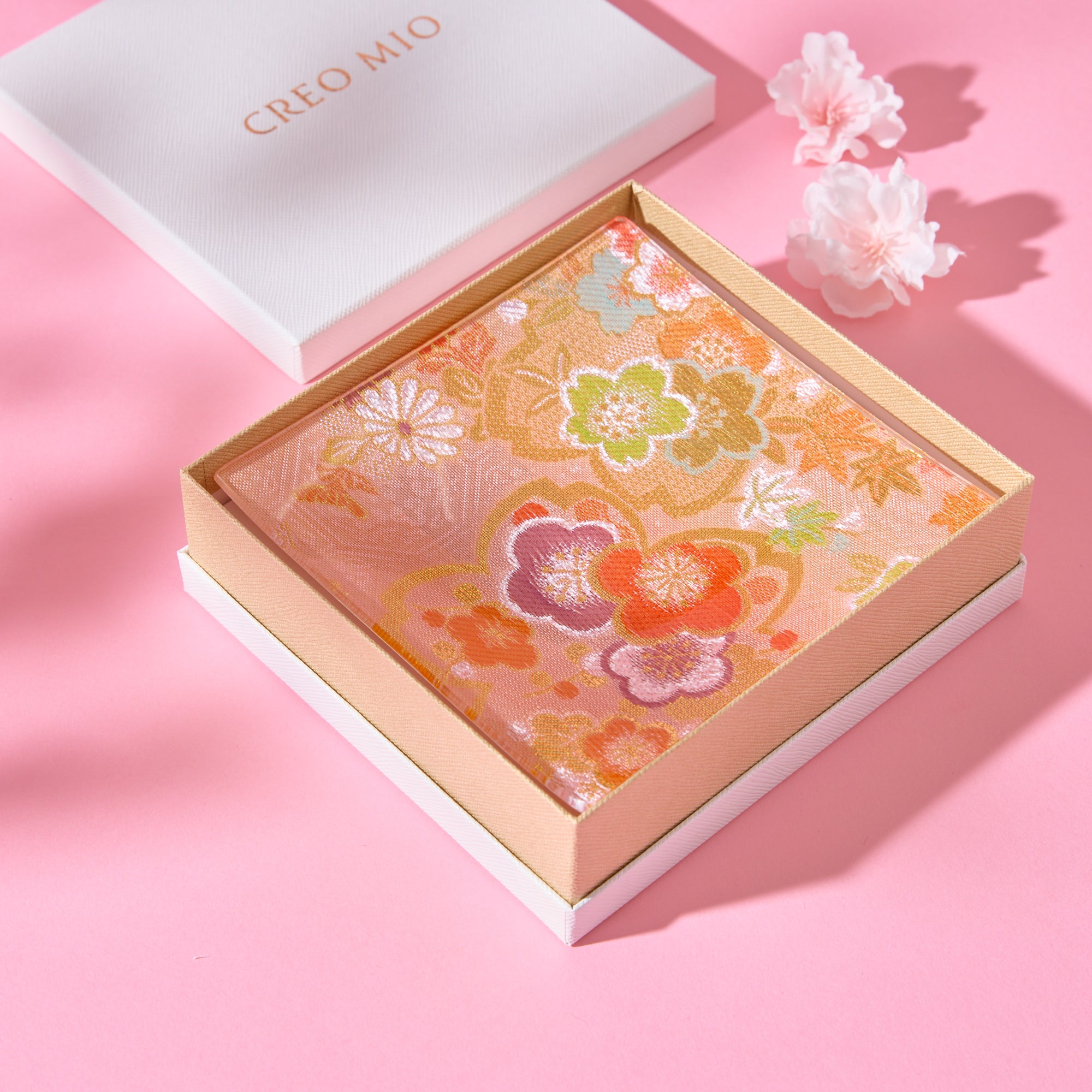 Nishijin Brocade Obi Small Square Glass Plate - Pink