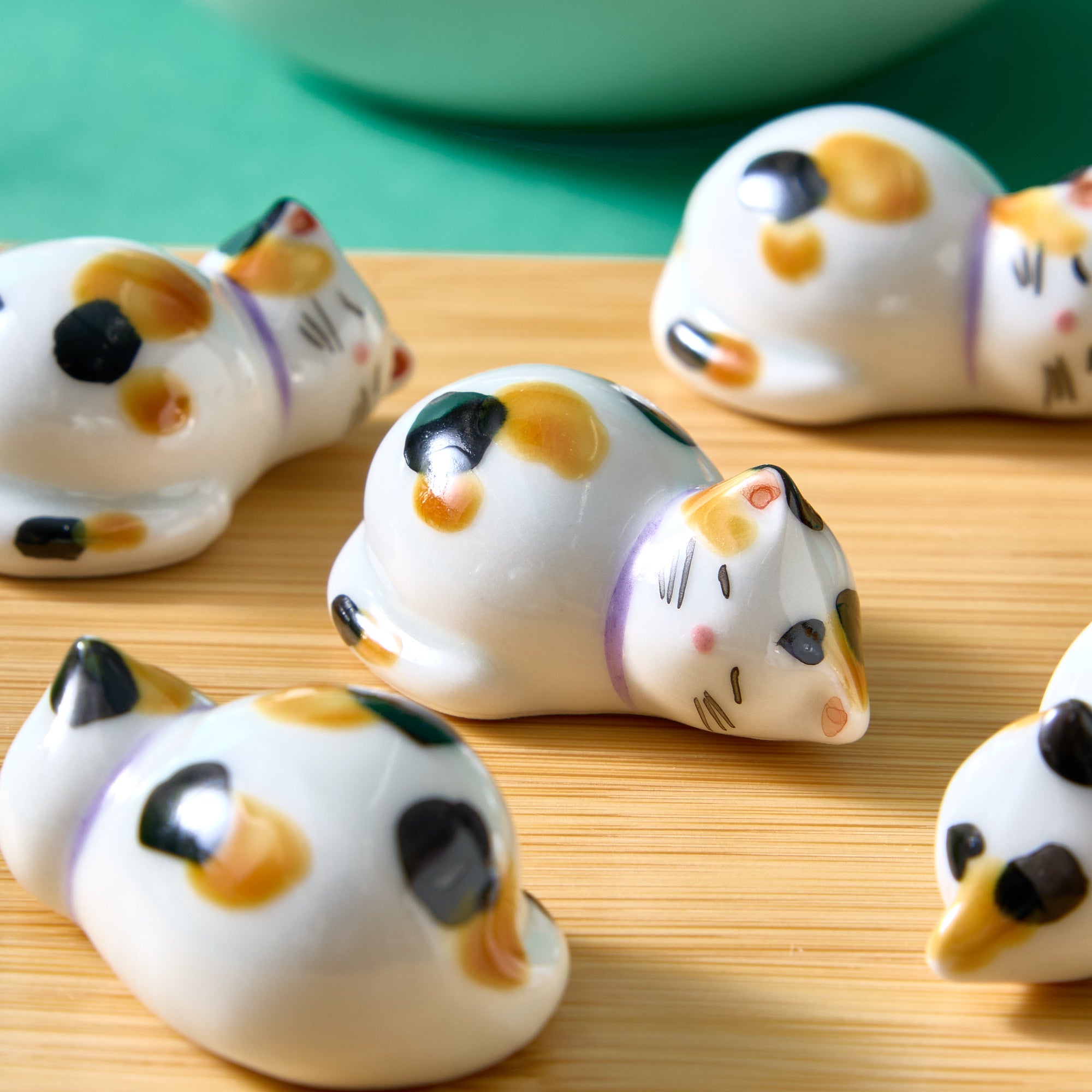 Kiyomizu Ware Cat Chopstick Rests - Calico (Set of 5)