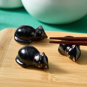 Kiyomizu Ware Cat Chopstick Rests - Black (Set of 5)