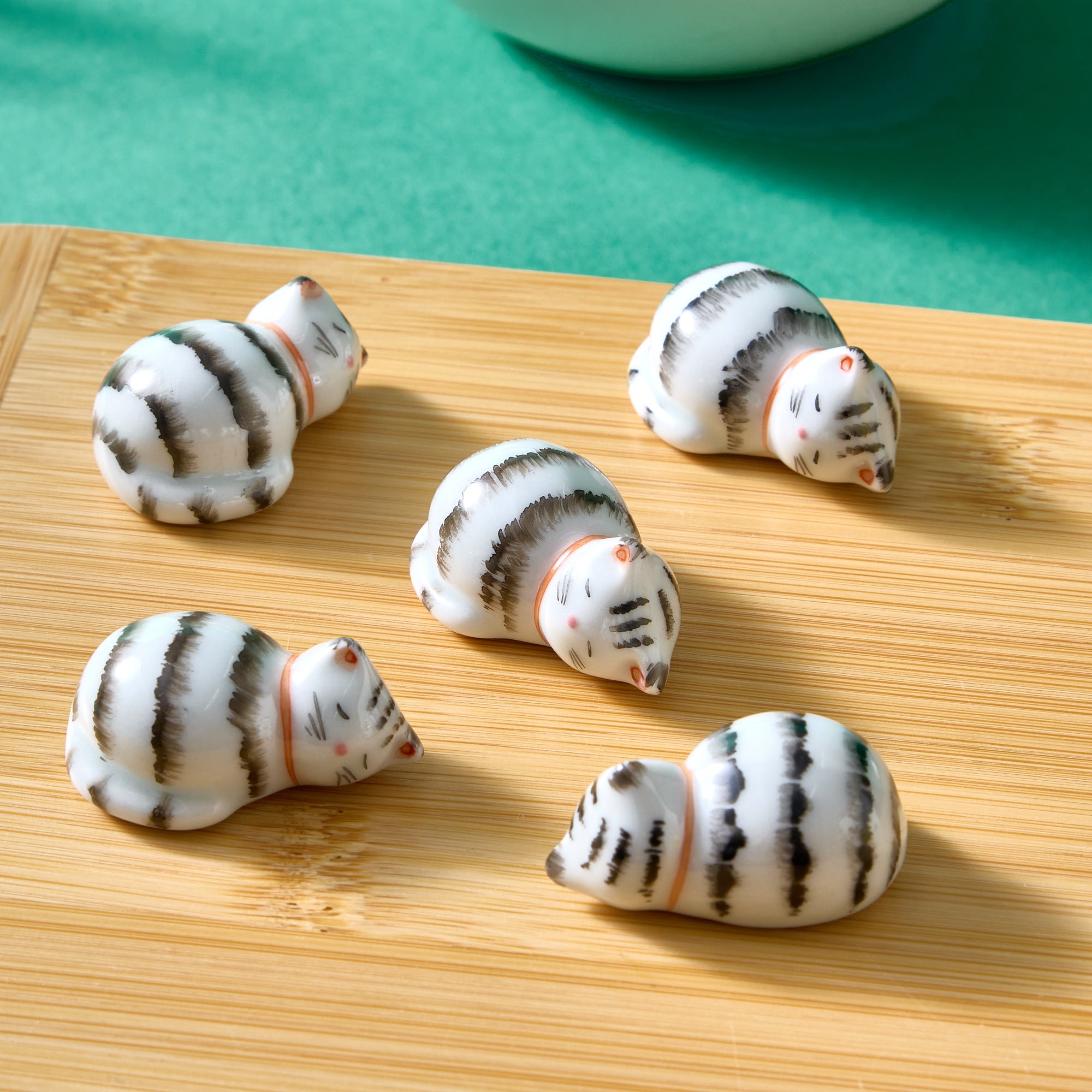 Kiyomizu Ware Cat Chopstick Rests - Grey Tabby (Set of 5)