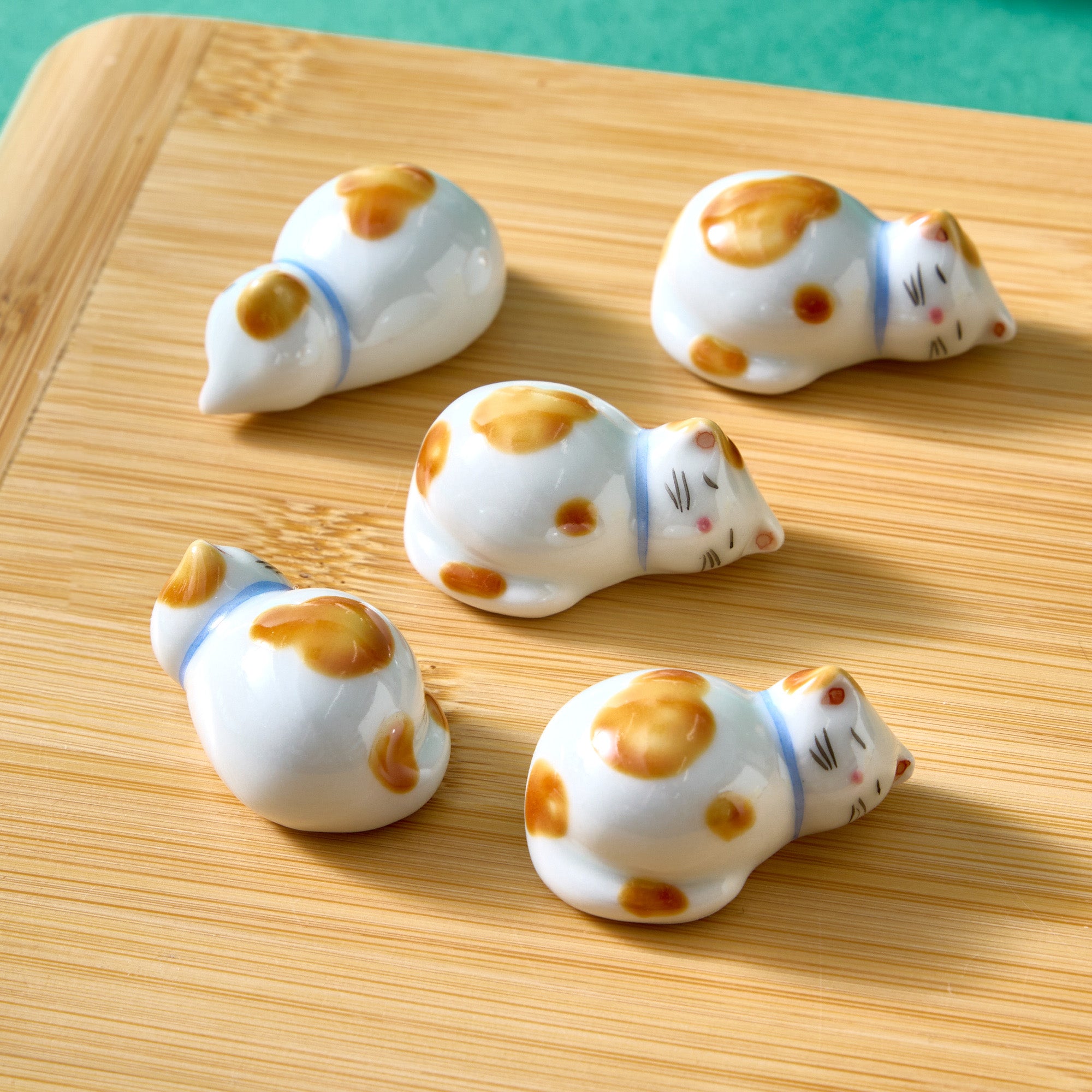 Kiyomizu Ware Cat Chopstick Rests - Brown Tabby (Set of 5)
