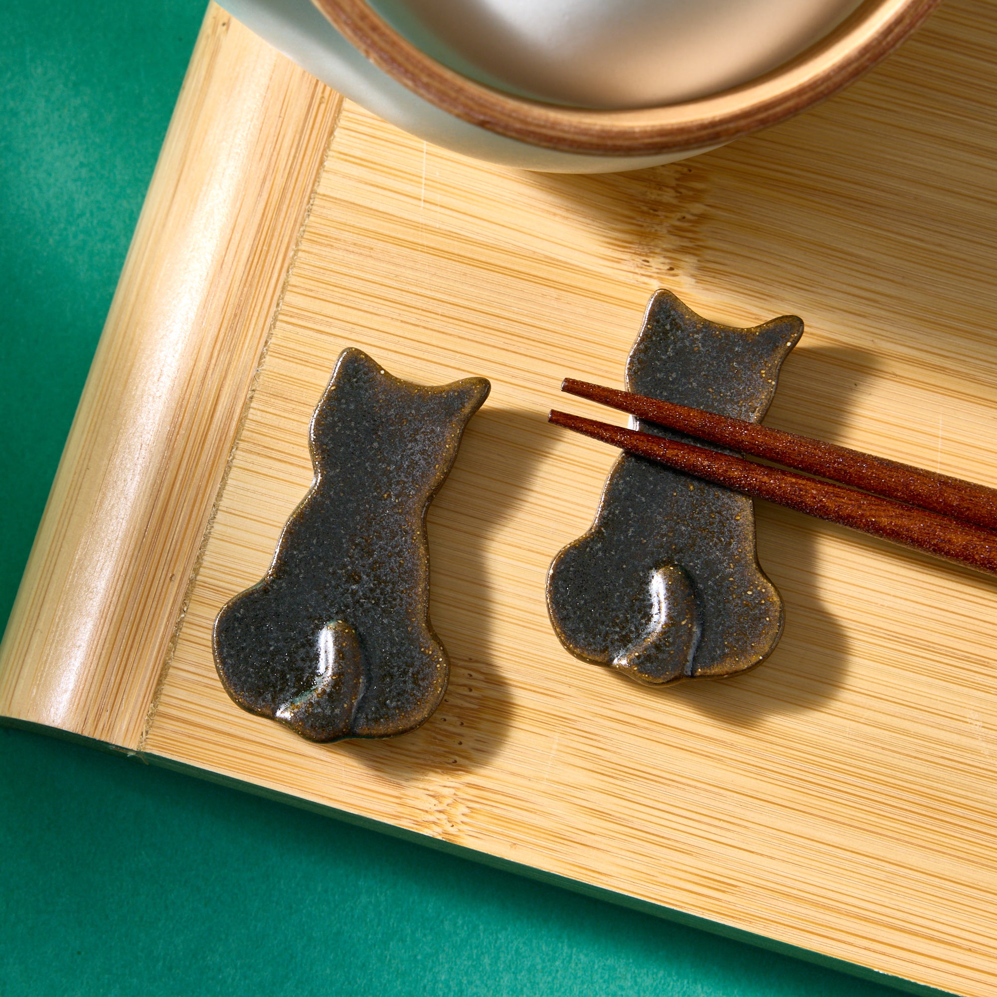 Mino Ware Cat Chopstick Rests - Black (Set of 5)