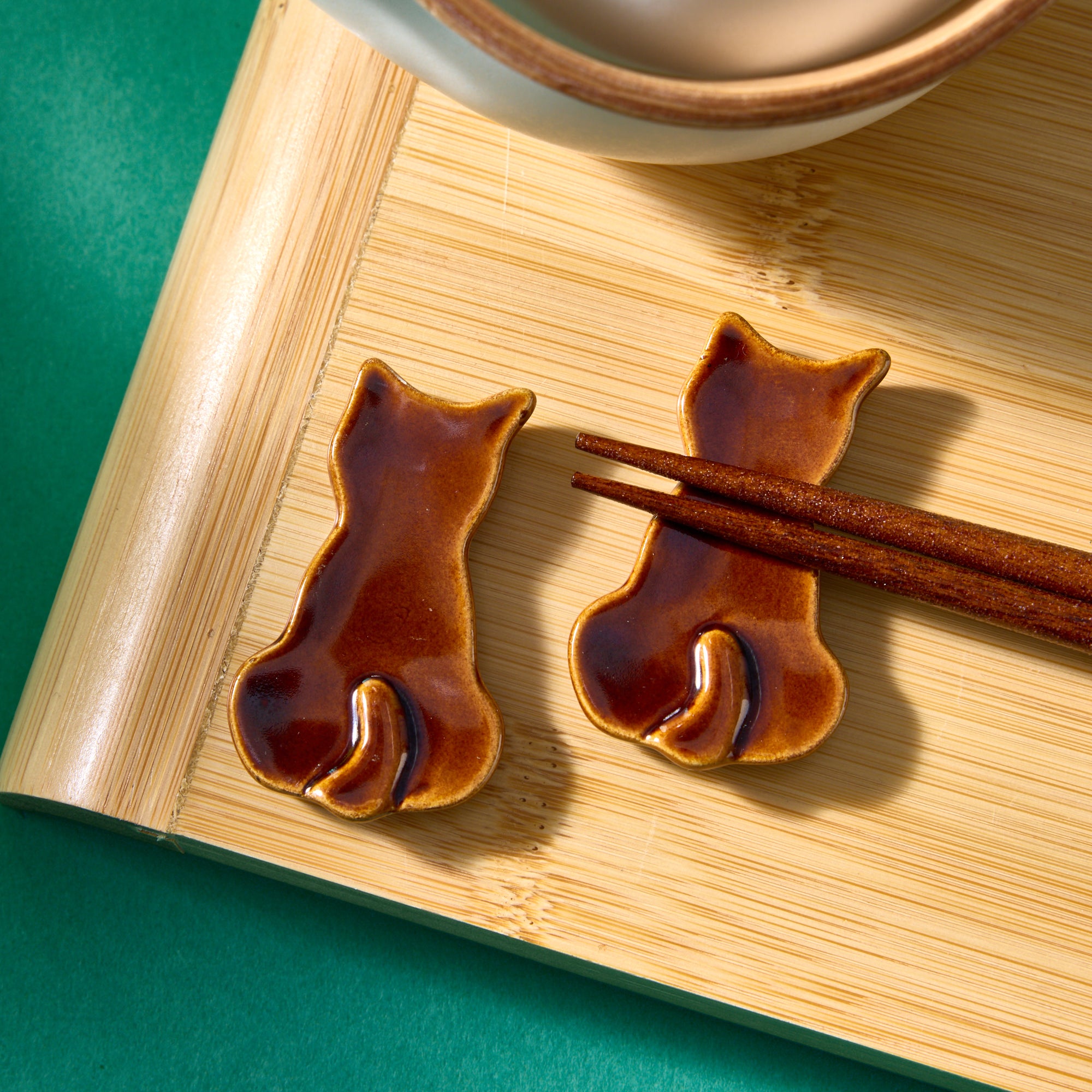 Mino Ware Cat Chopstick Rests - Amber (Set of 5)