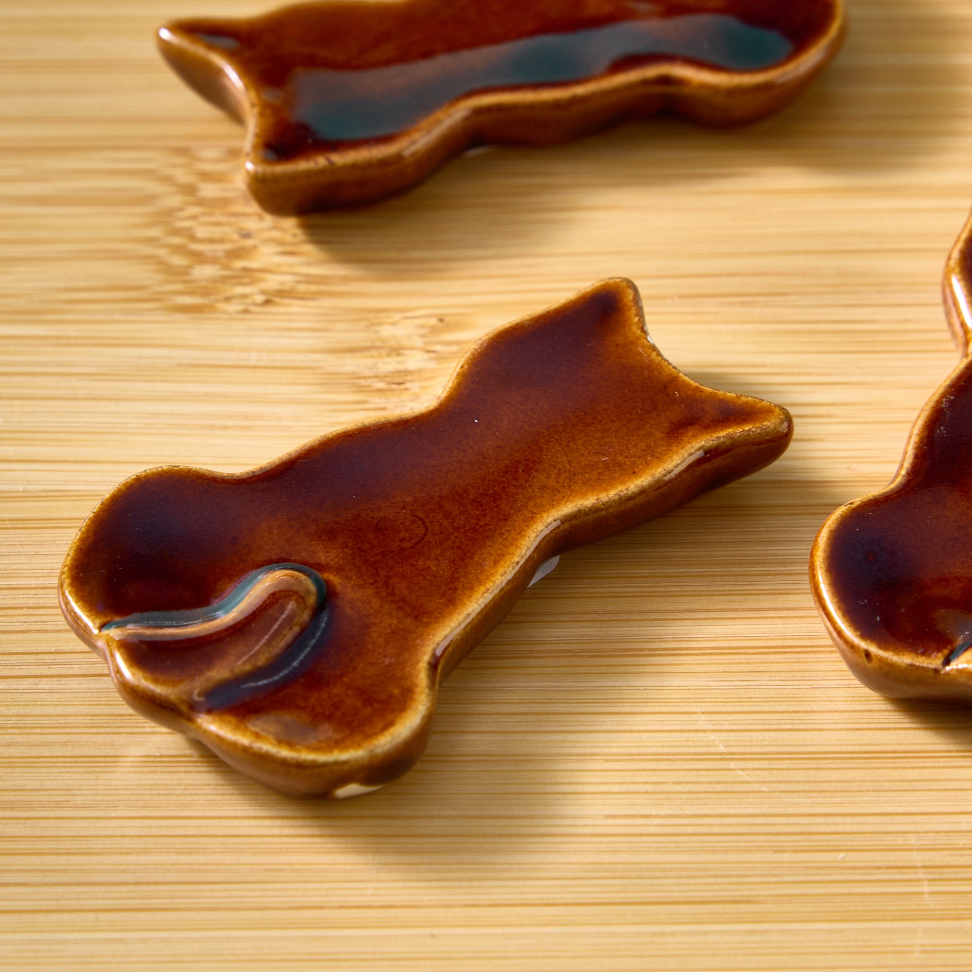 Mino Ware Cat Chopstick Rests - Amber (Set of 5)
